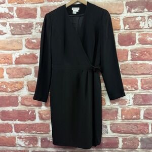 VTG Talbots Dress Women's 6 Plain Black Surplice Wrap Casual Career Office Work